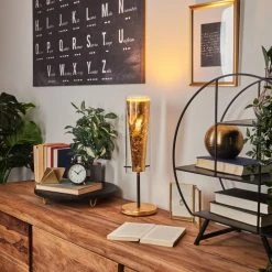 Hofstein Tegna Tischleuchte Schwarz, Gold, 1-flammig