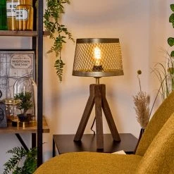 Hofstein Tomaca Tischleuchte Messing, Naturfarben, 1-flammig