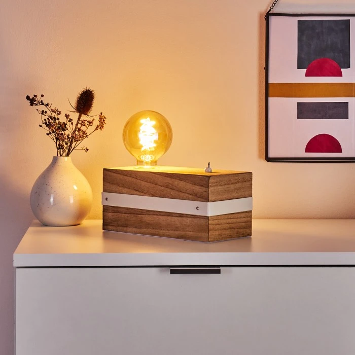 Hofstein Torrevieja Tischleuchte Weiß, Holz hell, 1-flammig 5 Hofstein Torrevieja Tischleuchte Weiß, Holz hell, 1-flammig – Bild 3