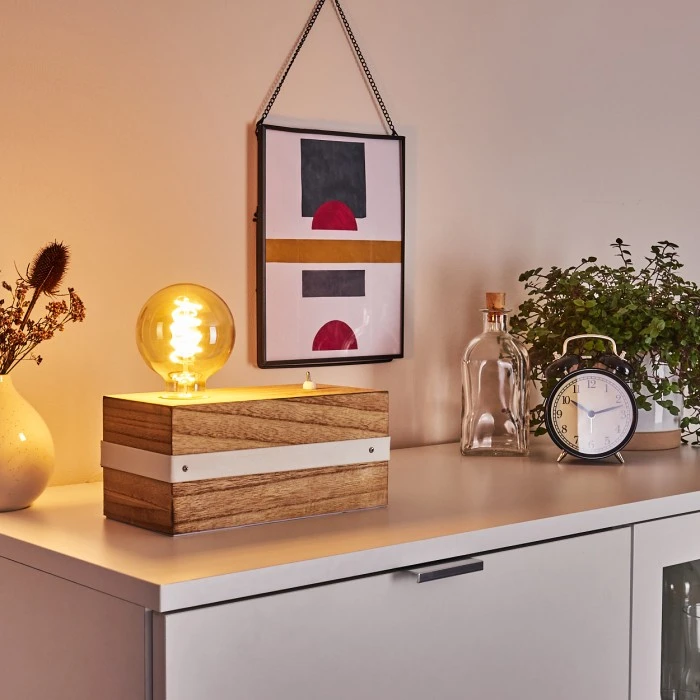 Hofstein Torrevieja Tischleuchte Weiß, Holz hell, 1-flammig 7 Hofstein Torrevieja Tischleuchte Weiß, Holz hell, 1-flammig – Bild 5