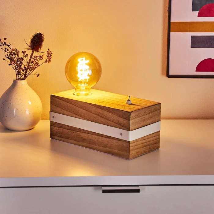 Hofstein Torrevieja Tischleuchte Weiß, Holz hell, 1-flammig 8 Hofstein Torrevieja Tischleuchte Weiß, Holz hell, 1-flammig – Bild 6