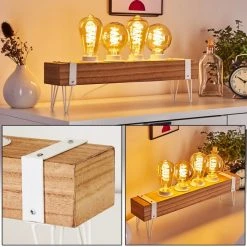 Hofstein Torrevieja Tischleuchte Weiß, Holz hell, 4-flammig