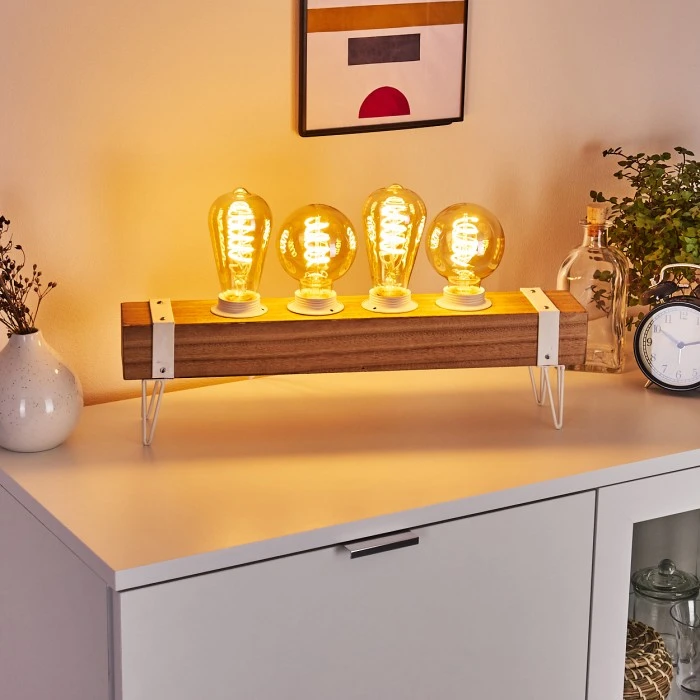 Hofstein Torrevieja Tischleuchte Weiß, Holz hell, 4-flammig 5 Hofstein Torrevieja Tischleuchte Weiß, Holz hell, 4-flammig – Bild 3