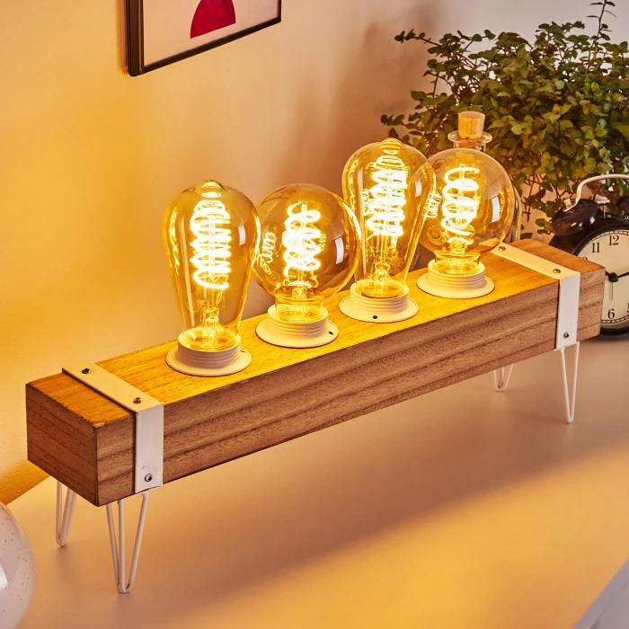 Hofstein Torrevieja Tischleuchte Weiß, Holz hell, 4-flammig 7 Hofstein Torrevieja Tischleuchte Weiß, Holz hell, 4-flammig – Bild 5