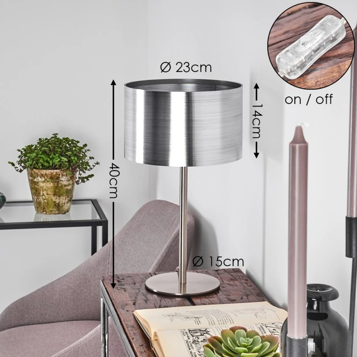 Hofstein Volos Tischleuchte Nickel-Matt, 1-flammig 4 Hofstein Volos Tischleuchte Nickel-Matt, 1-flammig – Bild 2