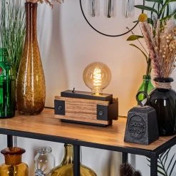 Hofstein Yuma Tischleuchte Schwarz, Naturfarben, 1-flammig